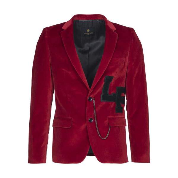 JACKET VELVET RED PATCHED