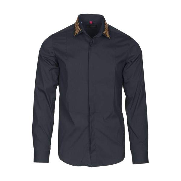 SHIRT BLACK WITH COLLAR HAND MADE EMBROIDERED
